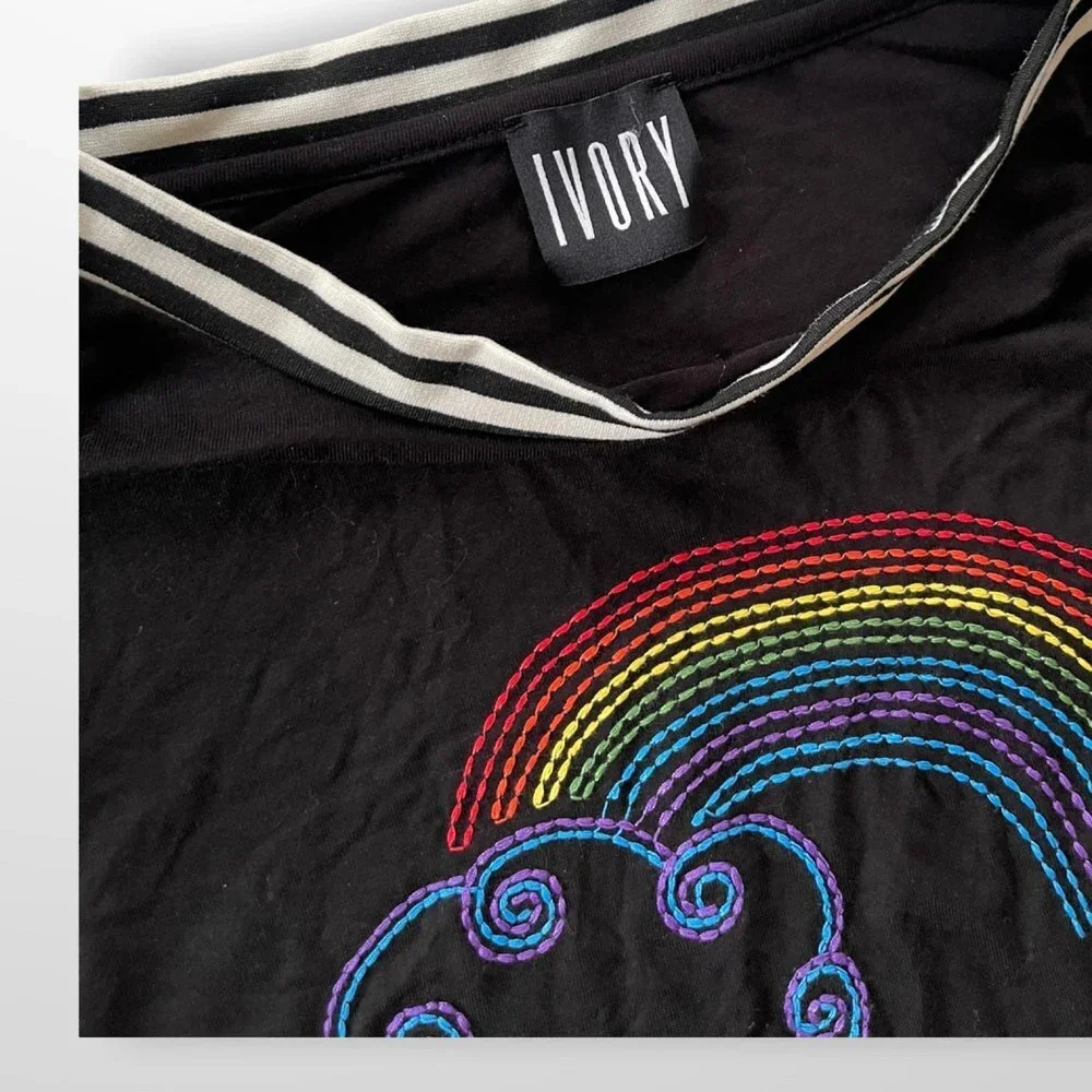 Embroidered Rainbow Shirt With Ruffle Sleeves Size Small - Picture 5 of 8